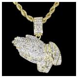 Praying Hands Cz Pendant 14k Gold Plated 24" Rope