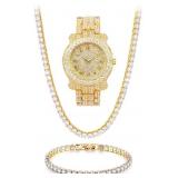 3 Piece Set!! Gold Luxury Blinged-Out Gift Set Gol