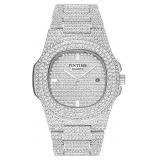 Full Diamond Watch Silver Fashion Quartz Movement