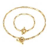 Womens Gold Cable Chain Choker Necklace Bracelet W