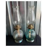 Lot of 2 Vintage Swirl Glass Oil Lamps