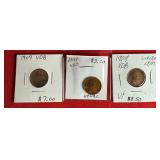 Three - 1909 VDB Lincoln Wheat $.01 One Cent Penny