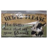 New wood Heifer Sign w/ decorative twine to hang