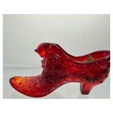 Fenton Red & Orange Glass Shoe