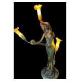 Signed V. Caradossi Bronze Figural Lady Lamp