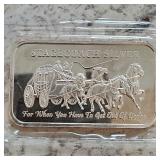 1 Troy Ounce Fine .999 Silver Stage Coach 5-3