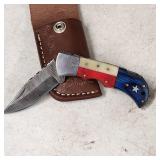 7" Hand Forged Folding Damascus Knife 5-1