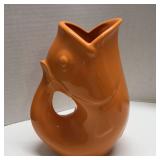 Gurgle Pot Fish Pitcher Tangerine 9 1/2" tall