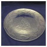 Christmas Tree & Holly Wreath Clear Glass Platter