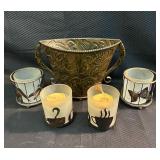 Metal Basket and Candle Holders