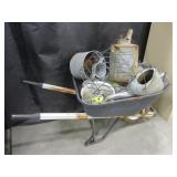 Vulcan wheel barrow w/ water cans, mop buckets