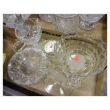 Crystal bowls, creamer, candlestick, clock