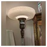 VINTAGE GLASS SHAFT FLOOR LAMP WITH MILK GLASS SHADE