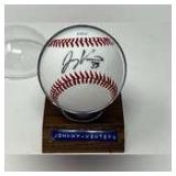 Autographed National League baseball Johnny Venters, comes in round plastic display, see pictures for details.