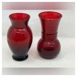 Ruby red vases, two pieces, believed to vintage anchor hocking, see pictures for details.