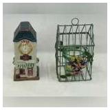 Hanging birdcage tea light holder also includes a vintage Badcock furniture souvenir clock, see pictures for details.