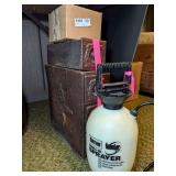 ROUNDUP SPRAYER PLUS ANTIQUE SEWING MACHINE DRAWERS FILLED WITH LARGE FASTENERS