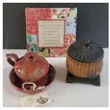 ASSORTED CERAMICS INCLUDING SIGNED OIL LAMP