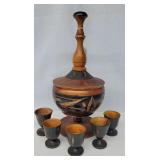 VINTAGE HANDCARVED WOODEN DECANTER SET