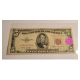 SERIES 1953B RED SEAL $5 NOTE