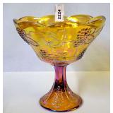 MARIGOLD CARNIVAL GLASS GRAPE PATTERN SERVING BOWL