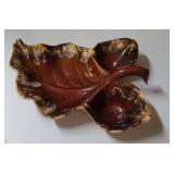 BROWN DRIP GLAZED LEAF PATTERN DIVIDED SERVING DISH