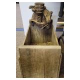 PRIMITIVE CAST IRON CORN SHELLER W/WOOD CRATE