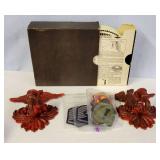 GAF ROTARY SLIDE VIDEO, EMBROIDERED MILITARY PATCHES & PAIR OF SEXTON EAGLE WALL SCONCES