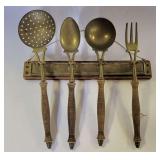 VINTAGE BRASS & WOOD KITCHEN DISPLAY & UTENSILS