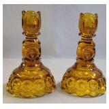 VINTAGE AMBER MOON & STARS CANDLESTICK HOLDERS