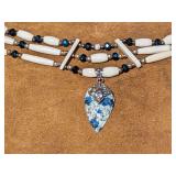 STERLING SILVER, JASPER, GLASS & BONE NATIVE AMERICAN CHOKER