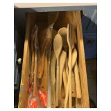 DRAWER FULL OF ASSORTED WOODEN UTENSILS - KITCHEN