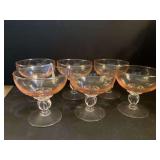 6 CRYSTAL HANDMADE PINK CLEAR STEM STEMMED SHERBETS FROM SPAIN - DINETTE