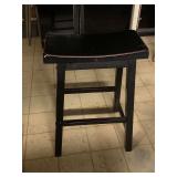 BLACK SADDLE STYLE WOOD STOOL 17 1/4" X 9 1/4" X 27" TALL - KITCHEN