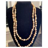 HONORA SHADES OF PEACH VARIOUS SHAPE CULTURED FRESHWATER PEARL NECKLACE 48" LONG WITH 925 STERLING CLASP - CHECKOUT