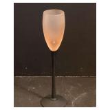 5 VINTAGE UNUSUAL PINK FROSTED CORDIALS WITH BLACK STEMS HAND BLOWN MADE IN PORTUGAL - DINETTE