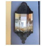 VINTAGE TIN METAL MIRROR WALL CANDLE SCONCE 17" LONG X 7 1/4" WIDE - KITCHEN