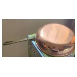 VINTAGE TAGUS HEAVY COPPER LARGE FRYING PAN WITH BRASS HANDLE MADE IN PORTUGAL 8 1/2" ROUND - KITCHEN