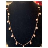 HONORA MILOR ITALY 14K ROSE GOLD PLATED 27" LONG ROLO CHAIN WITH LIGHT PINK BAROQUE CULTURED FRESHWATER PEARLS DANGLING WITH CLEAR BRIOLETTE CRYSTALS - CHECKOUT