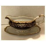 LARGE GRAVY BOAT WITH ATTACHED UNDERPLATE - DINING ROOM