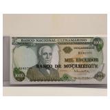 1972 MOZAMBICAN METICAL 1,000 BANCO NACIONAL ULTRAMARINO - SERIAL #B591728 - CHECKOUT