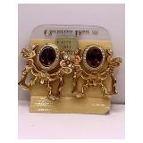 VINTAGE CHRISTIAN DIOR LARGE GOLD TONE CLIP ON EARRINGS WITH LAVENDER FACETED STONES - CHECKOUT