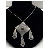 PEWTER NORWAY HANDMADE NORSK HANDAR BEIDE BY ARTIST ROLF BUODD NECKLACE ON 24" LONG CHAIN - CHECKOUT