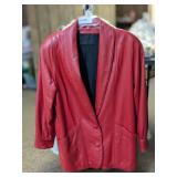 BARNES FUR RED LEATHER COAT MARKED SIZE SMALL / FITS MORE LIKE A MEDIUM