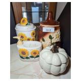 CERAMIC STORAGE JARS, PUMPKIN, AND COOKIE JAR IN COUNTER AREA MARKED 1317 - KTN