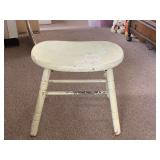 FARMHOUSE GREEN DISTRESSED SADDLE STOOL 20" X 12 1/2" X 18" TALL