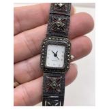 LADIES VINTAGE 925 STERLING SILVER WATCH WITH MARCASITE 6 3/4"