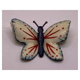 VINTAGE RED, WHITE, BLUE ENAMEL BUTTERFLY BROOCH 2" WIDE