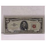 1963 $5 RED SEAL UNITED STATES NOTE SERIAL # A32564423A