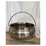 LARGE HAMMERED ALUMINUM BUCKET W/ HANDLE 10 1/2" ROUND X 5 1/2" TALL